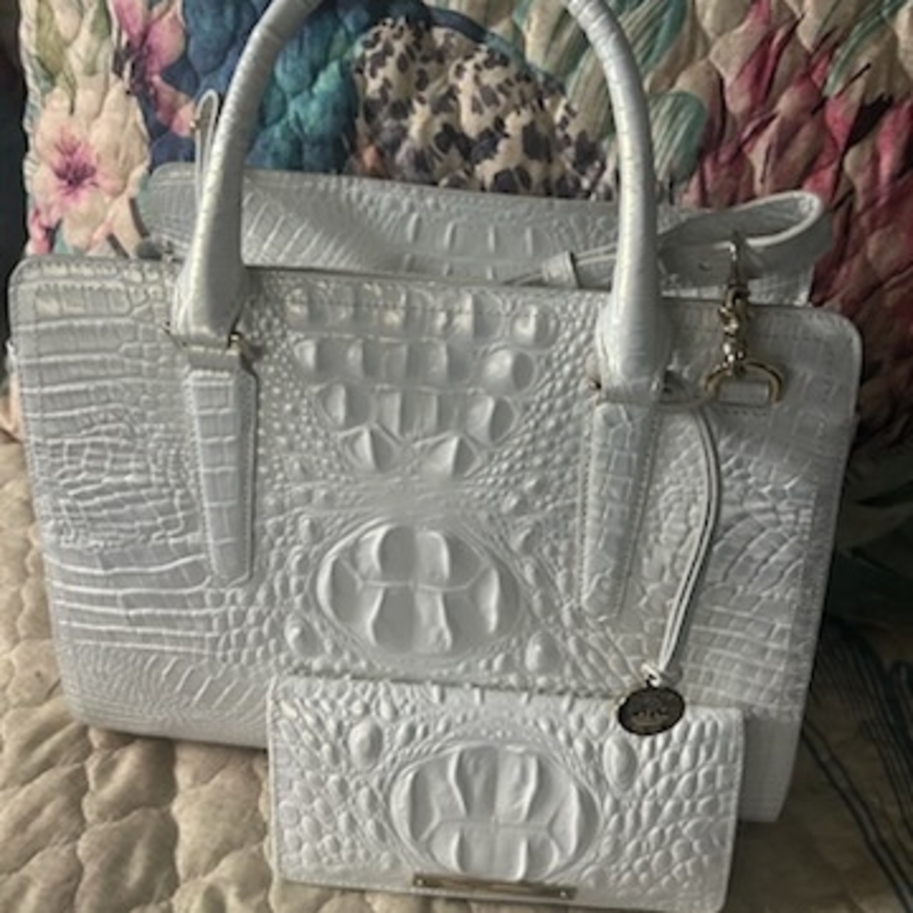 Brahmin White Crocodile-Embossed Satchel